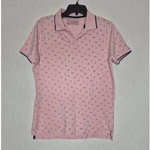 Mast & Harbour Mens Pink Scooter Print Polo Shirt Short Sleeve Cotton Size M